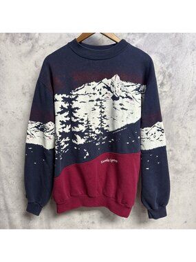 Vintage 90s Art Unlimited Winter Scene Sweatshirt Blue Crew Neck AOP XL